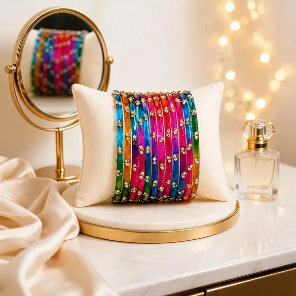 Multicolour_Glass_Gold_Detailed_Traditional_Bangle_Set_For_Women