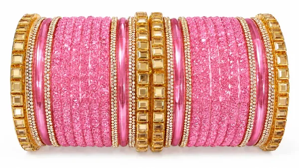 Pink_&_Gold_Glass_Textured_Traditional_Bangle_Set_For_Women