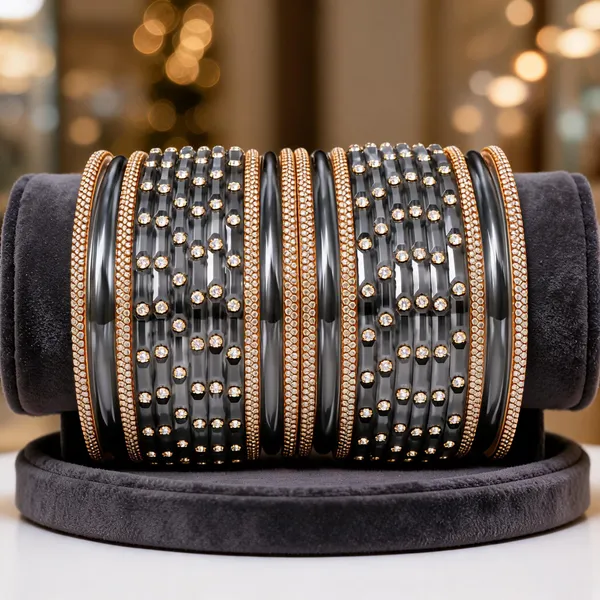 Black_Gold-Tone_Glass_Embellished_Bangle_Set_For_Women