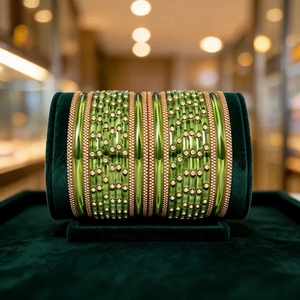Green_Glass_Stone_Embellished_Bangle_Set_For_Women