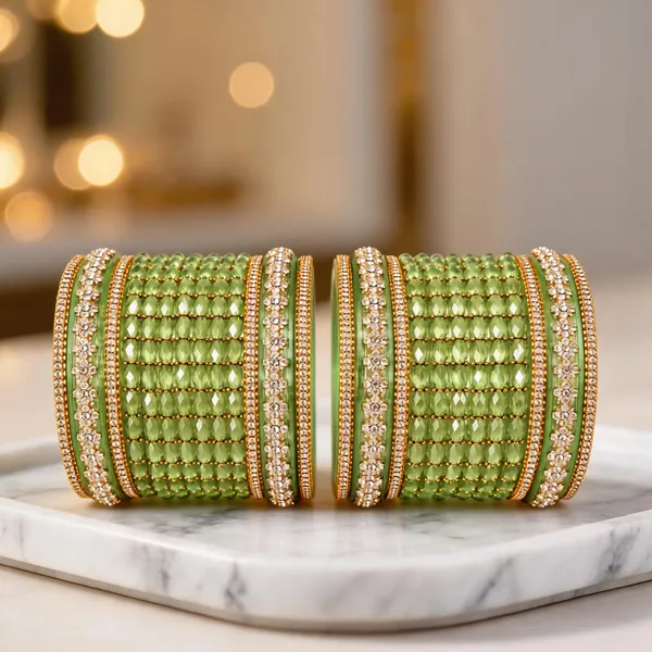 Green_Gold_Glass_Crystal_Embellished_Bangle_Set_For_Women