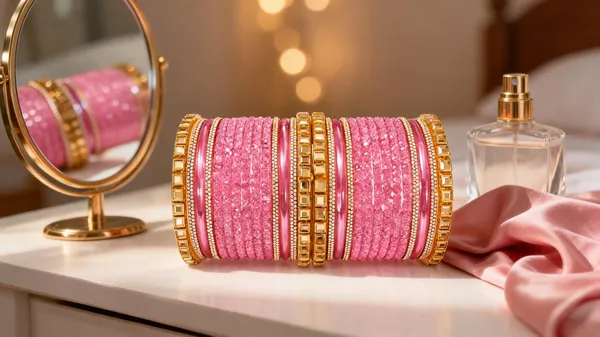 Pink_&_Gold_Glass_Textured_Traditional_Bangle_Set_For_Women