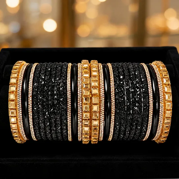 Black_&_Gold_Glass_Embellished_Bangle_Set_For_Women