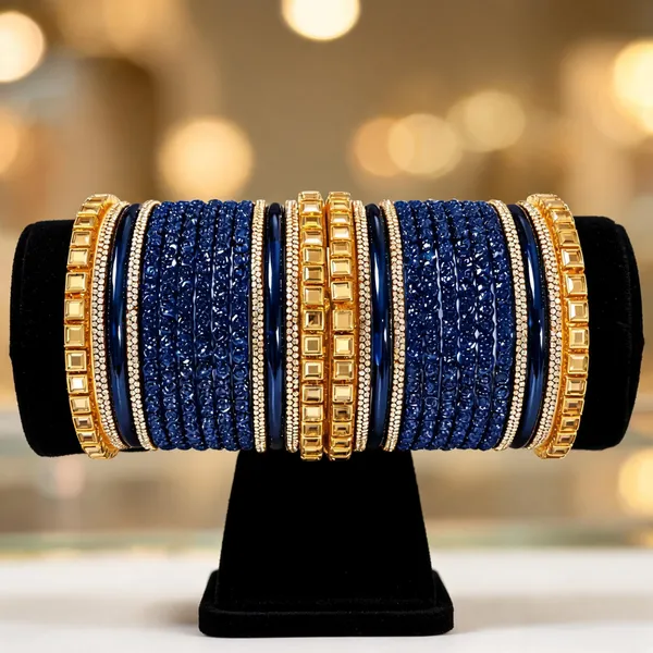Blue_&_Gold_Glass_Embellished_Bangle_Set_For_Women