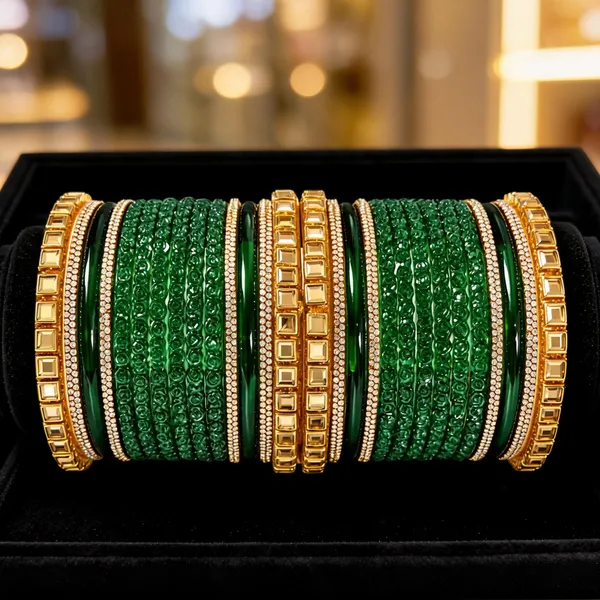 Green_&_Gold_Glass_Embellished_Bangle_Set_For_Women