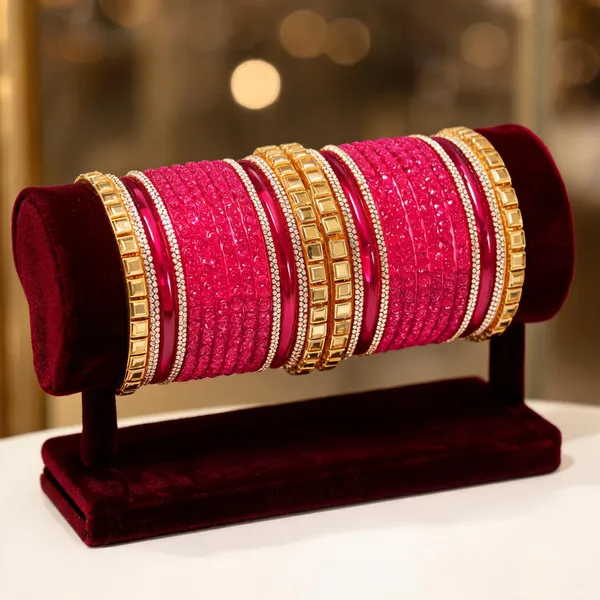 Pink_&_Gold_Glass_Traditional_Bangle_Set_For_Women