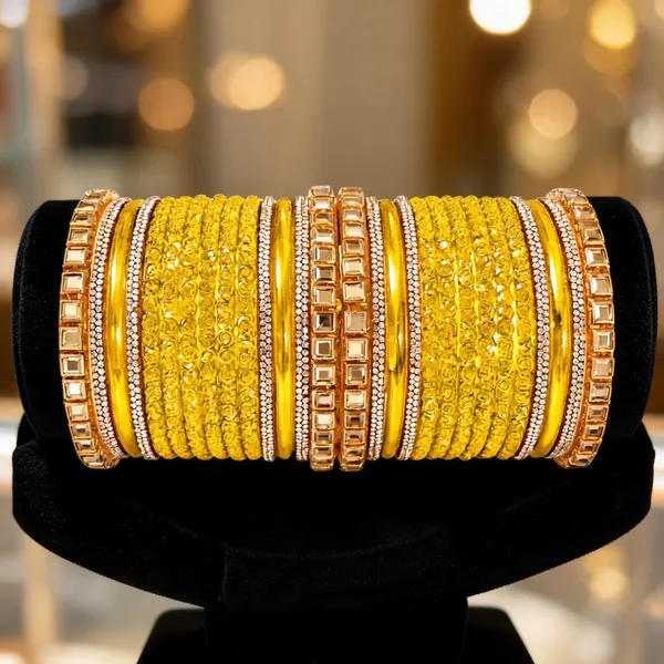 Gold_Glass_Textured_Embellished_Bangle_Set_For_Women