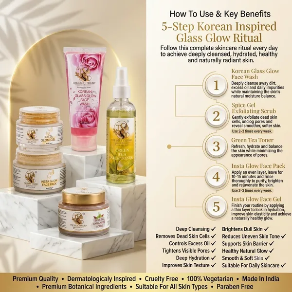 Insta_Glow_Complete_Skin_Care_Combo_:(Korean_Glass_Glow_Face_Wash,_Spice_Gel_Exfoliating_Scrub,_Insta_Glow_Face_Pack,_Insta_Glow_Gel,_*Green_Tea_Face_Toner_OR_Rose_Petal_Skin_Toner*)