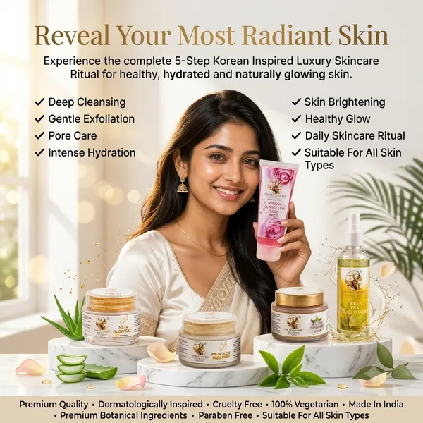 Insta_Glow_Complete_Skin_Care_Combo_:(Korean_Glass_Glow_Face_Wash,_Spice_Gel_Exfoliating_Scrub,_Insta_Glow_Face_Pack,_Insta_Glow_Gel,_*Green_Tea_Face_Toner_OR_Rose_Petal_Skin_Toner*)