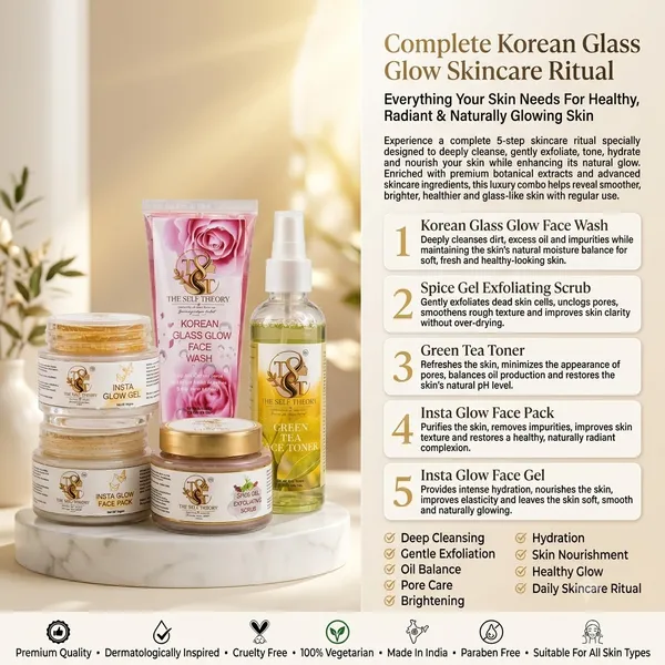 Insta_Glow_Complete_Skin_Care_Combo_:(Korean_Glass_Glow_Face_Wash,_Spice_Gel_Exfoliating_Scrub,_Insta_Glow_Face_Pack,_Insta_Glow_Gel,_*Green_Tea_Face_Toner_OR_Rose_Petal_Skin_Toner*)