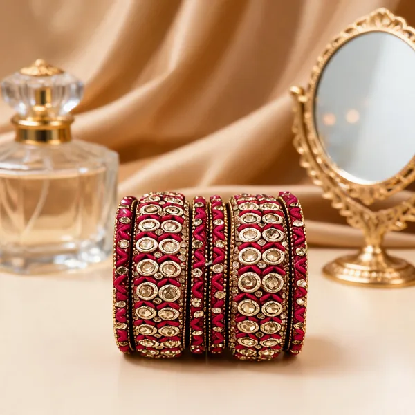 Pink_Glass_Kundan_Antique_Gold_Bangle_Set_For_Women