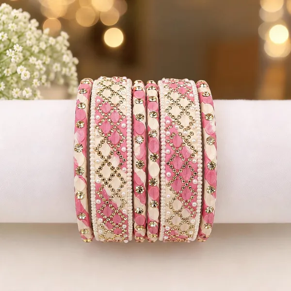 Pink_And_Cream_Glass_Kundan_Stone_Studded_Bangle_Set_For_Women