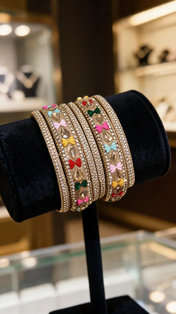 Gold_Multicolor_Brass_Bow_Motif_Stone_Studded_Bangle_Set_For_Women