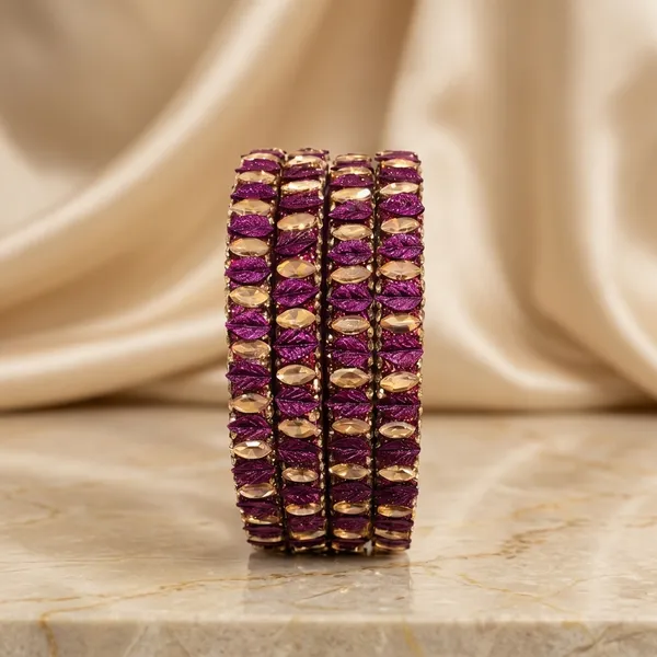 Purple_Glass_Beaded_Petal_Design_Bangle_Set_For_Women