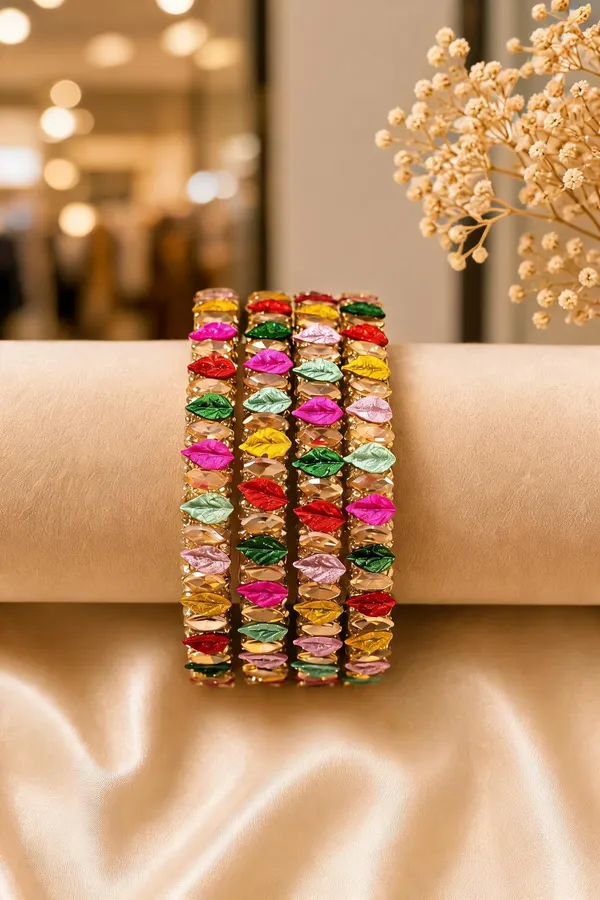 Multicolor_Glass_Beaded_Petal_Design_Bangle_Set_For_Women