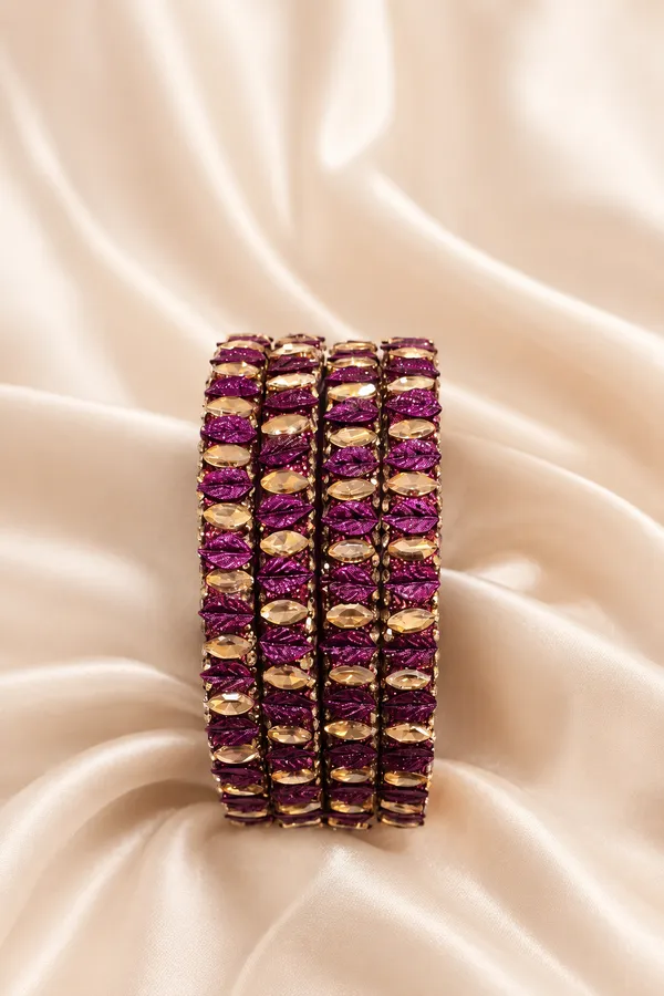 Purple_Glass_Beaded_Petal_Design_Bangle_Set_For_Women