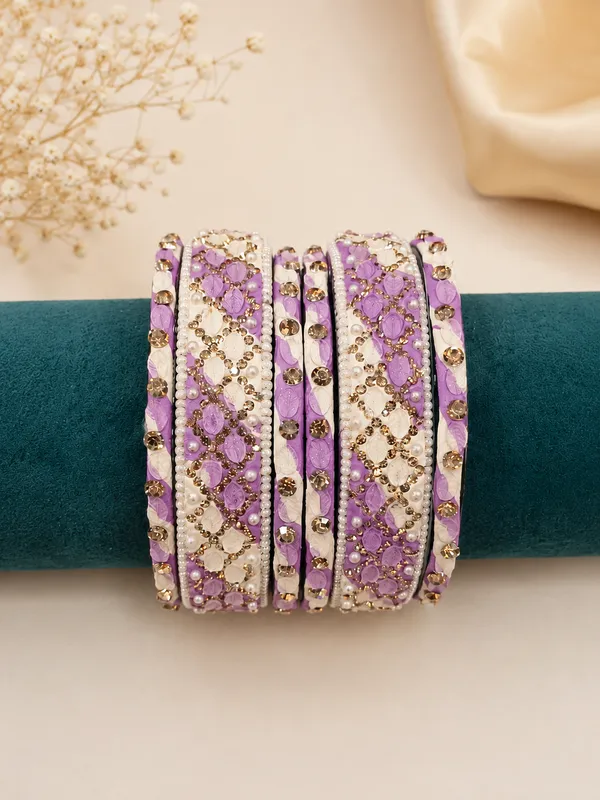Purple_And_White_Glass_Silk_Thread_Studded_Bangle_Set_For_Women