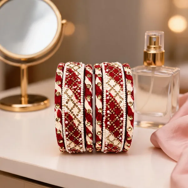 Red_And_White_Glass_Silk_Thread_Studded_Bangle_Set_For_Women