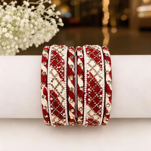 Red_And_White_Glass_Silk_Thread_Studded_Bangle_Set_For_Women
