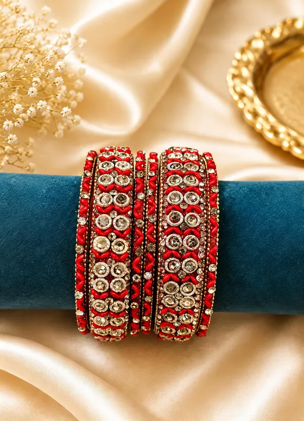 Red_Glass_Kundan_Stone_Work_Bangle_Set_For_Women