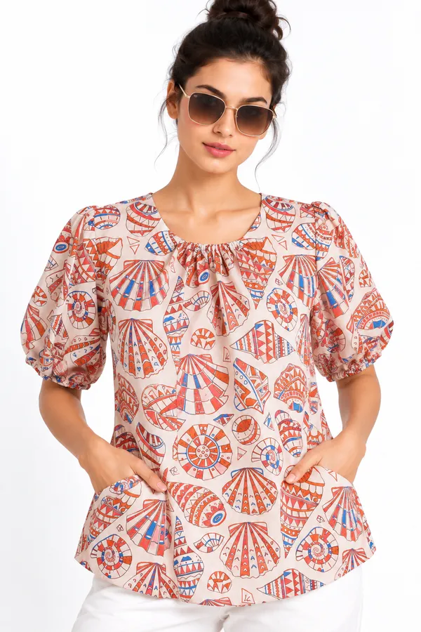 Seashell_Sketch_Cotton_Puff-Sleeve_Top