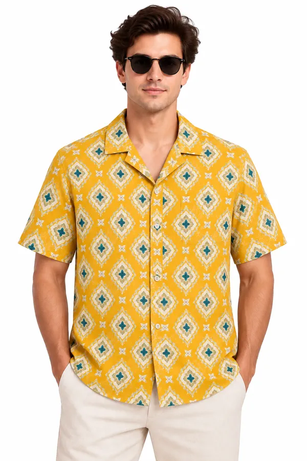 Yellow_Mosaic_Polyester_Resort_Shirt