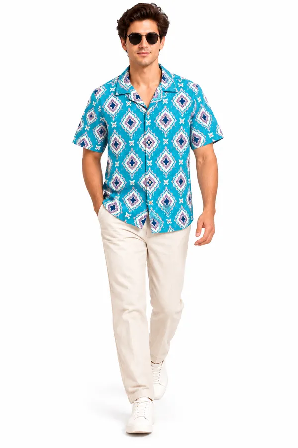 Aqua_Blue_Mosaic_Polyester_Resort_Shirt