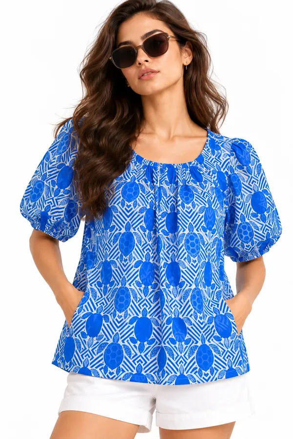 Coastal_Turtle_Geo_Cotton_Puff-Sleeve_Top