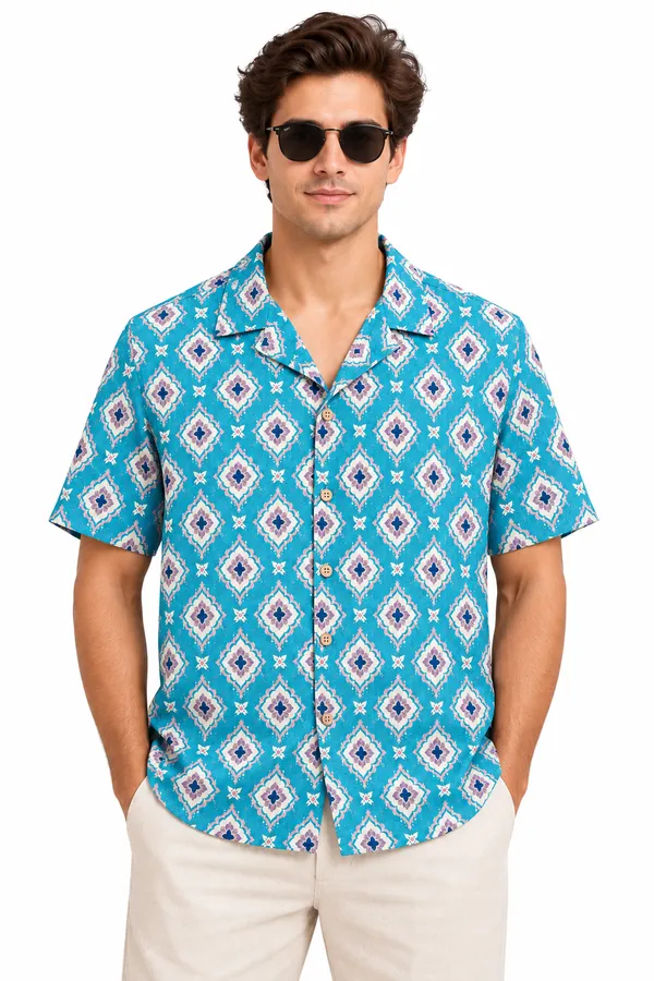 Aqua_Blue_Mosaic_Polyester_Resort_Shirt