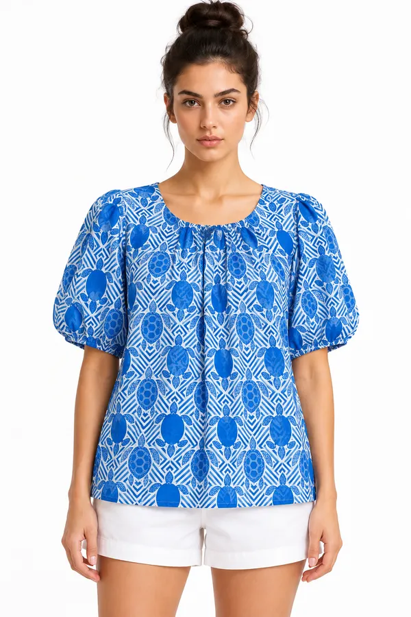 Coastal_Turtle_Geo_Cotton_Puff-Sleeve_Top