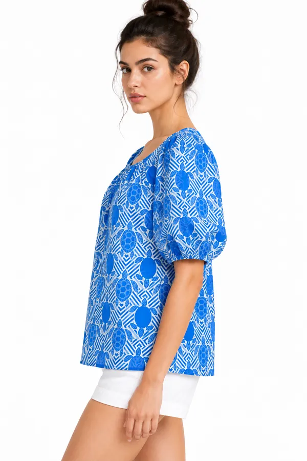 Coastal_Turtle_Geo_Cotton_Puff-Sleeve_Top