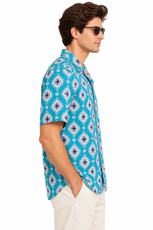 Aqua_Blue_Mosaic_Polyester_Resort_Shirt