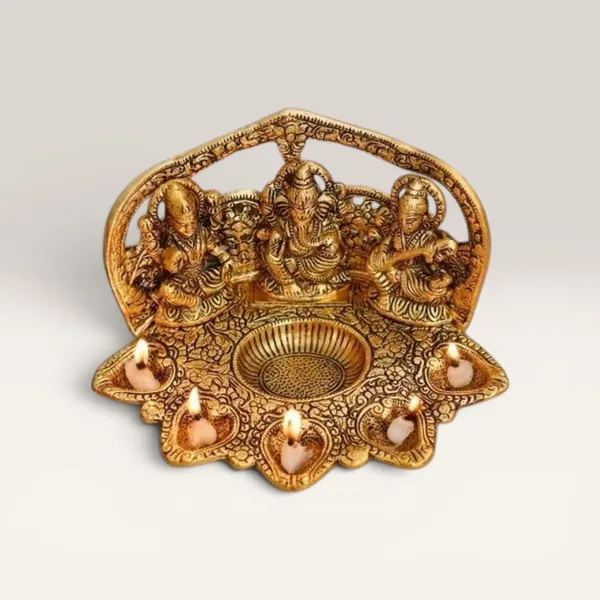Metal_Gold_Tone_Lakshmi_Ganesha_Saraswati_Lotus_Diya_Lamp