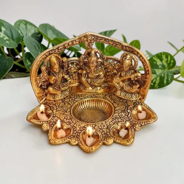 Metal_Gold_Tone_Lakshmi_Ganesha_Saraswati_Lotus_Diya_Lamp