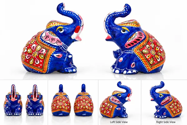 Indergarh_Heritage_handicraft_Metal_Meenakari_painted_abbu_elephant,_trunk_up_elephant_showpiece_