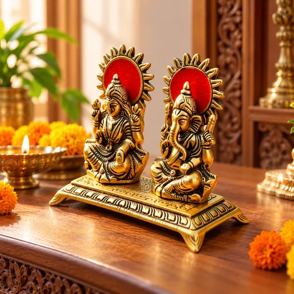 Lakshmi_Ganesha_Idol_Set_with_Red_Halo_–_Antique_Golden_Finish_Decorative_Murti_for_Home_Temple,_Pooja_Room_&_Diwali_Gifting
