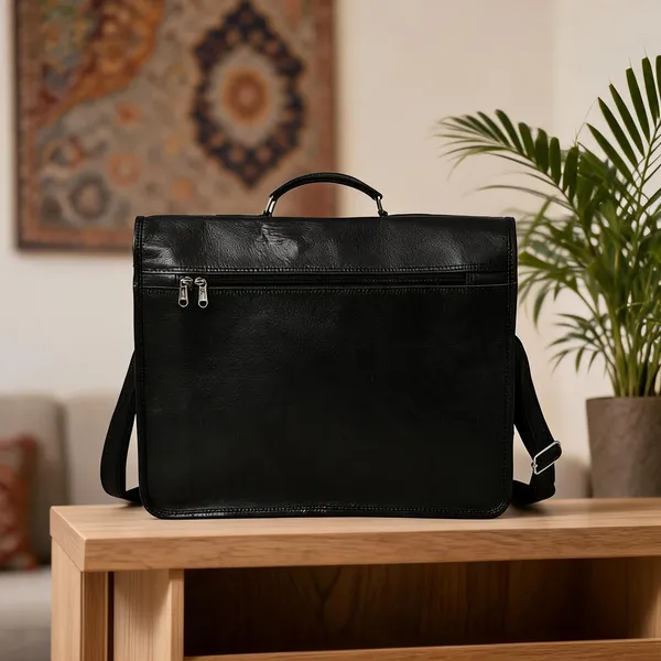 Craftshades_–_11*15″_Single_Pocket_Handcrafted_Messenger_Goat_Leather_Bag_-_Black_Color_|_100%_Genuine_Leather