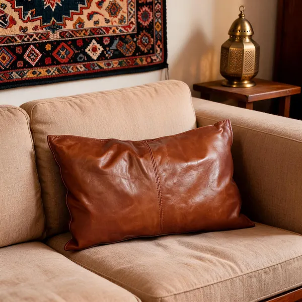 100%_Goat_Leather_Pillow_Cover_-_Sofa_Cushion_Case_-_Decorative_Throw_Covers_For_Living_Room_&Amp;_Bedroom_-_Light_Brown_Pack_Of_1