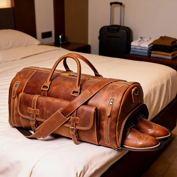 Craftshades:_20_Inch_Buffalo_Leather_Duffle_Bag_With_Shoes_Compartment|_100%_Genuine_Leather