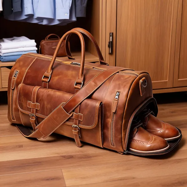 Craftshades:_20_Inch_Buffalo_Leather_Duffle_Bag_With_Shoes_Compartment|_100%_Genuine_Leather