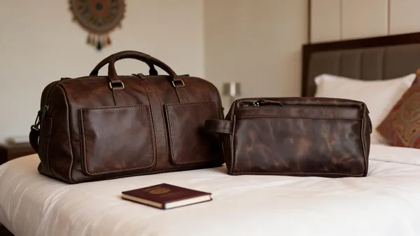 Craftshades_Combo_-_3_Outer_Pockets_24"_Edge_Handcrafted_Duffle_Leather_Bag_&Amp;_Toiletry_Bag