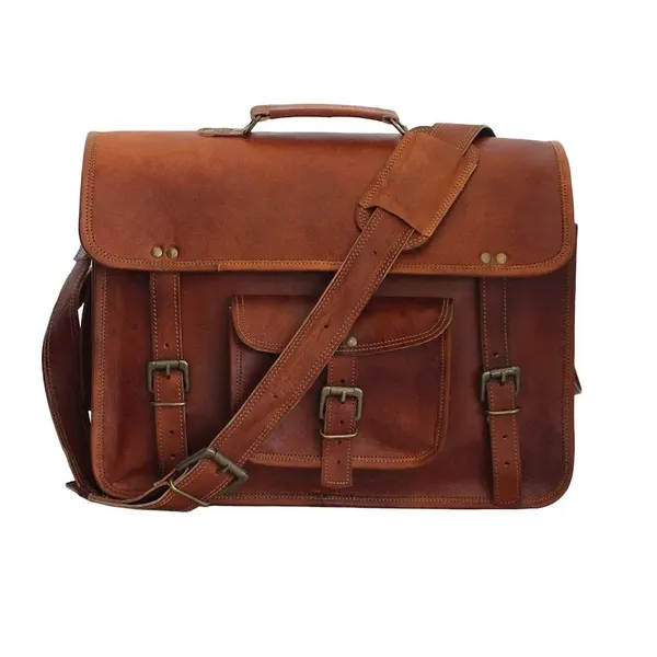 Craftshades_–_13_Inch_Single_Pocket_Double_Strip_Handcrafted_Satchel_Goat_Leather_Bag_|_100%_Genuine_Leather
