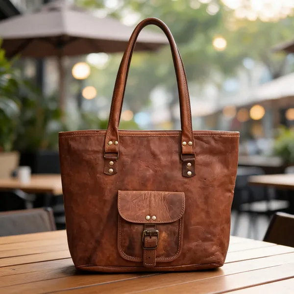 Craftshades_–_16_Inch_Handcrafted_Leather_Women’S_With_Pocket_Tote_Bag_|_100%_Genuine_Leather