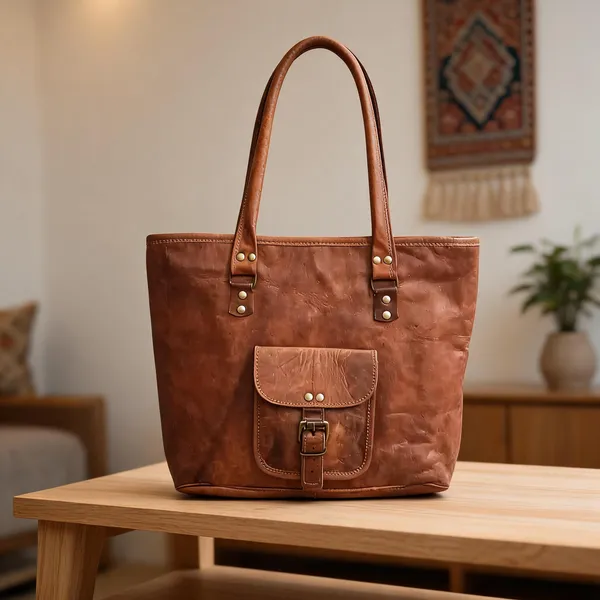 Craftshades_–_16_Inch_Handcrafted_Leather_Women’S_With_Pocket_Tote_Bag_|_100%_Genuine_Leather
