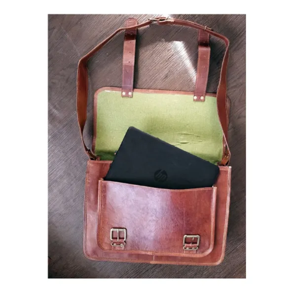 Craftshades_–_11*15_Inch_|_Double_Strip_Handcrafted_Messenger_Goat_Leather_Bag_(Brown)_|_100%_Genuine_Leather