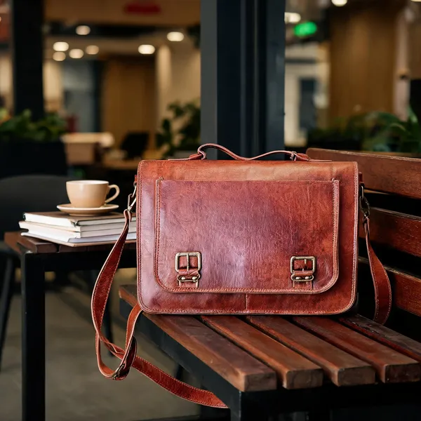 Craftshades_–_11*15_Inch_|_Double_Strip_Handcrafted_Messenger_Goat_Leather_Bag_(Brown)_|_100%_Genuine_Leather