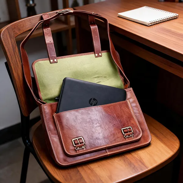 Craftshades_–_11*15_Inch_|_Double_Strip_Handcrafted_Messenger_Goat_Leather_Bag_(Brown)_|_100%_Genuine_Leather