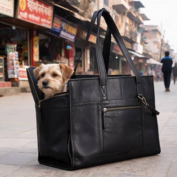 Premium_Black_Leather_Pet_Carrier_Bag