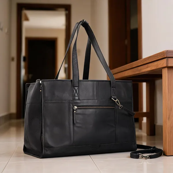 Premium_Black_Leather_Pet_Carrier_Bag