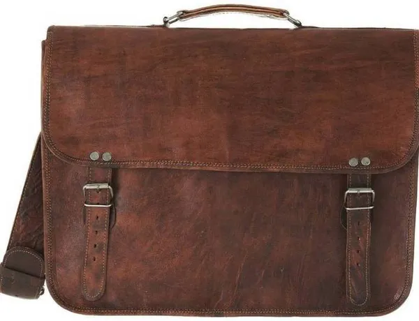 Craftshades_–_Dark_Brown_Double_Strip_Plain_16″12_Handcrafted_Leather_Laptop_Bag_|_100%_Genuine_Leather